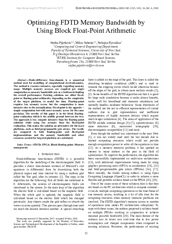 (PDF) Optimizing FDTD Memory Bandwidth by Using Block Float-Point ...
