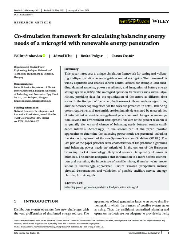 (PDF) Co‐simulation framework for calculating balancing energy needs of ...