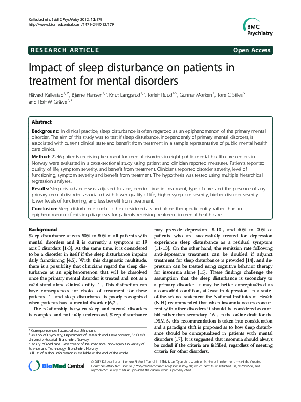 (PDF) Impact of sleep disturbance on patients in treatment for mental ...