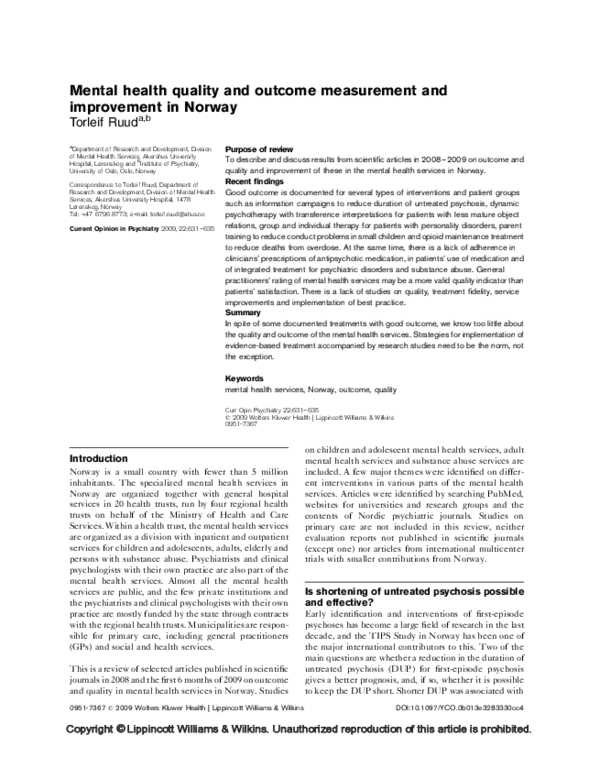 (PDF) Mental health quality and outcome measurement and improvement in ...