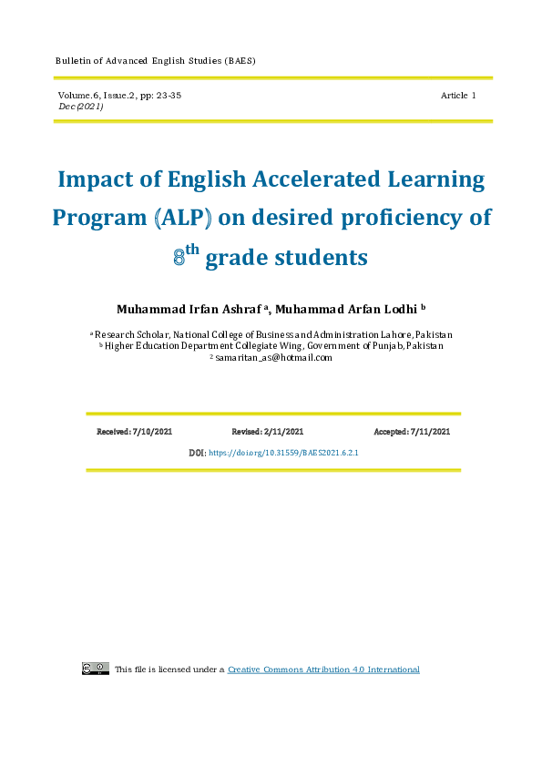 (PDF) Impact of English Accelerated Learning Program (ALP) on desired ...