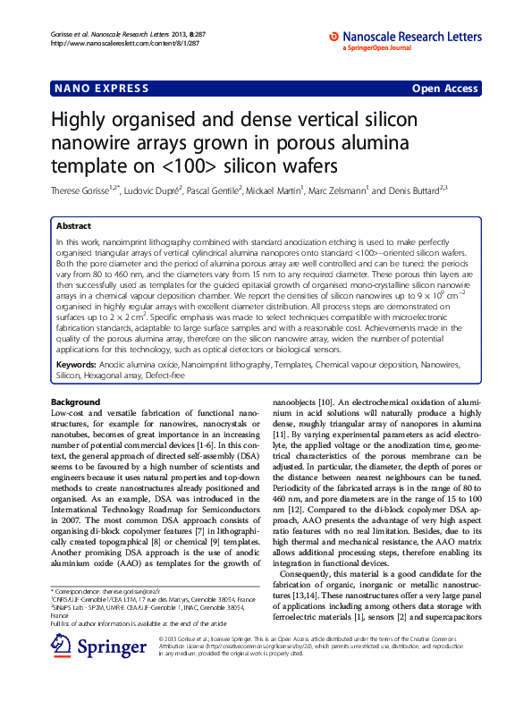 (PDF) Highly organised and dense vertical silicon nanowire arrays grown ...