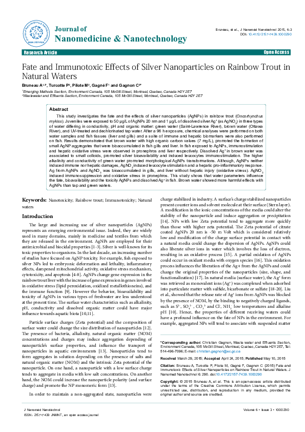 (PDF) Fate and Immunotoxic Effects of Silver Nanoparticles on Rainbow ...