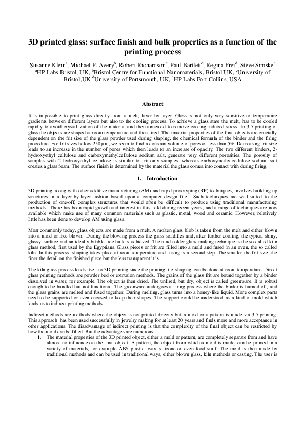 (PDF) 3D printed glass: surface finish and bulk properties as a ...