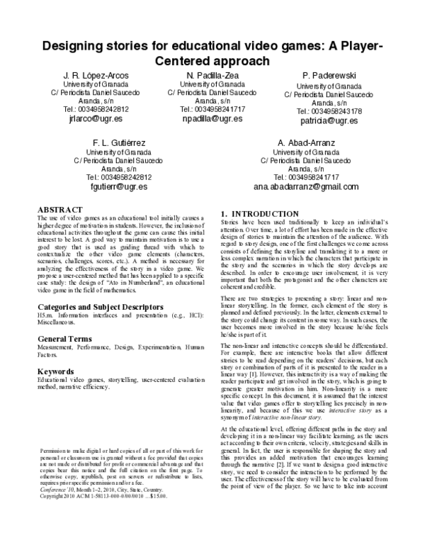 (PDF) Designing stories for educational video games