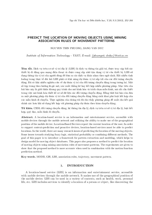 (PDF) Predict the location of moving objects using mining association ...