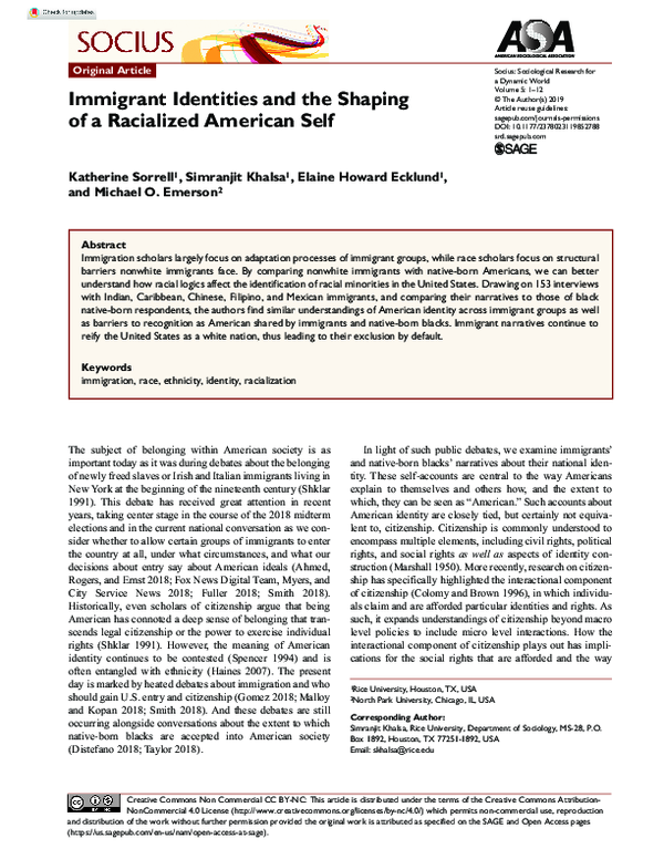 (PDF) Immigrant Identities and the Shaping of a Racialized American Self