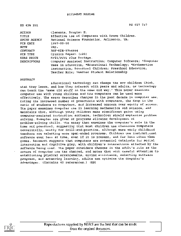(PDF) Effective Use of Computers with Young Children
