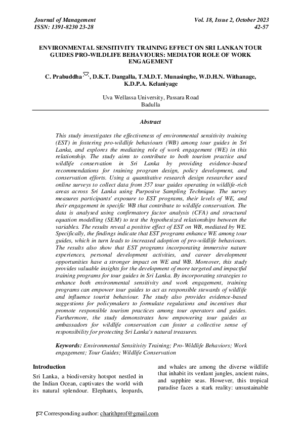 (PDF) Environmental Sensitivity Training Effect on Sri Lankan Tour ...