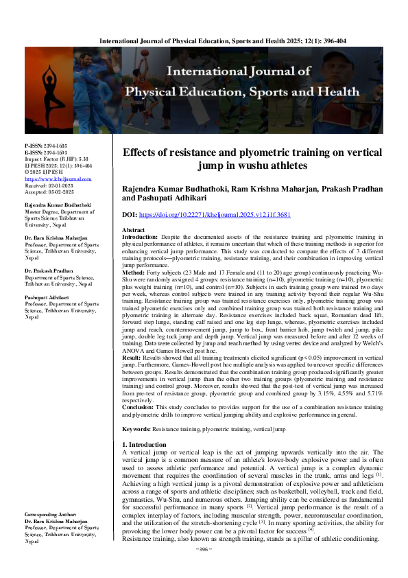 (PDF) Effects of resistance and plyometric training on vertical jump in ...