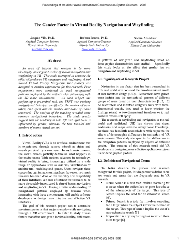 (PDF) The gender factor in virtual reality navigation and wayfinding