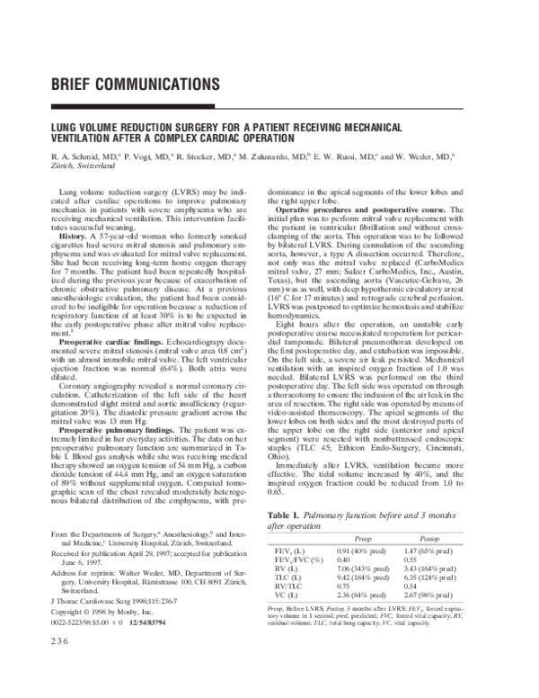 (PDF) Lung volume reduction surgery for a patient receiving mechanical ...