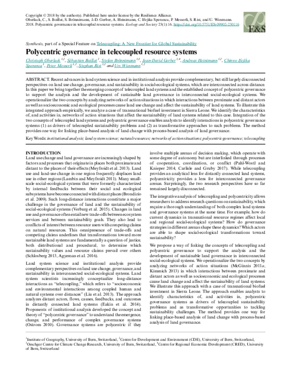 (PDF) Polycentric governance in telecoupled resource systems