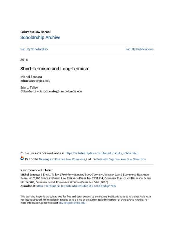 (PDF) Short-Termism and Long-Termism