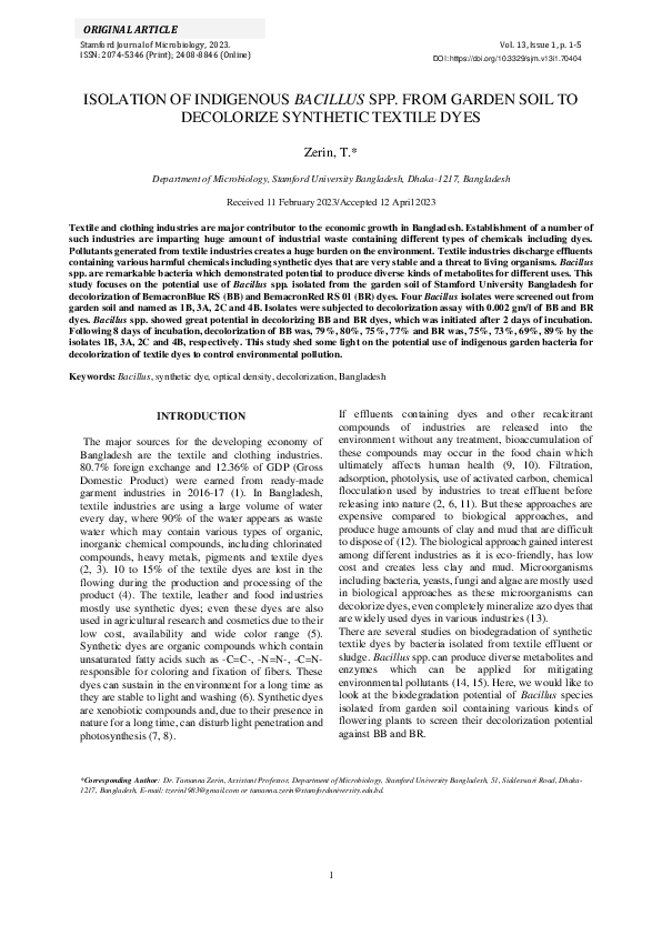 (PDF) Isolation of Indigenous Bacillus Spp. From Garden Soil To ...
