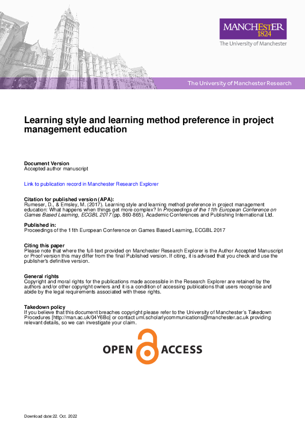 (PDF) Learning style and learning method preference in project ...