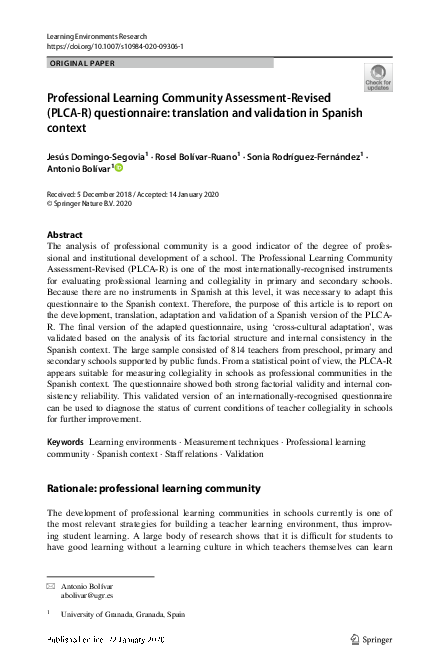 (PDF) Professional Learning Community Assessment-Revised (PLCA-R ...