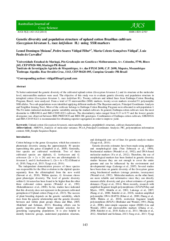 (PDF) Genetic diversity and population structure of upland cotton ...