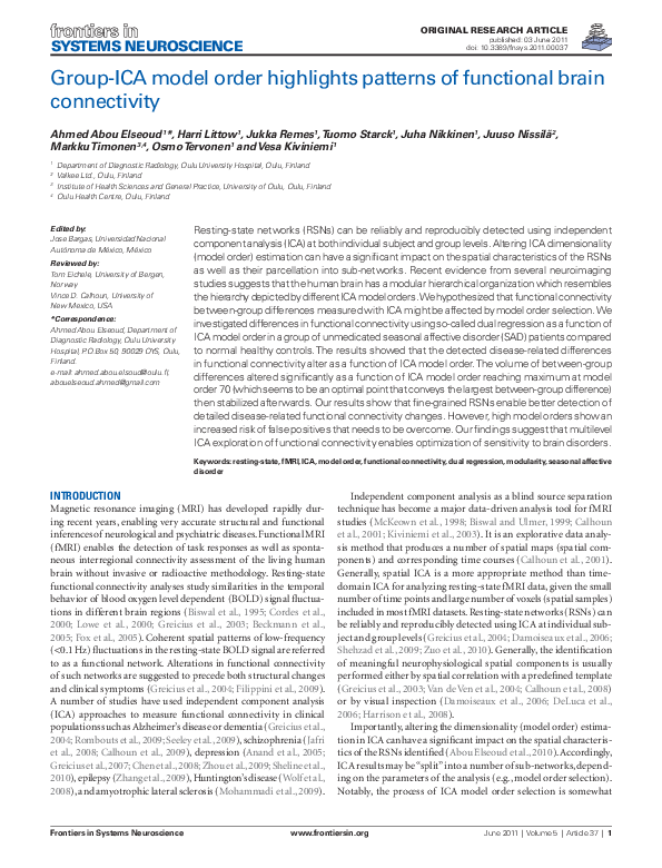 (PDF) Group-ICA Model Order Highlights Patterns of Functional Brain ...