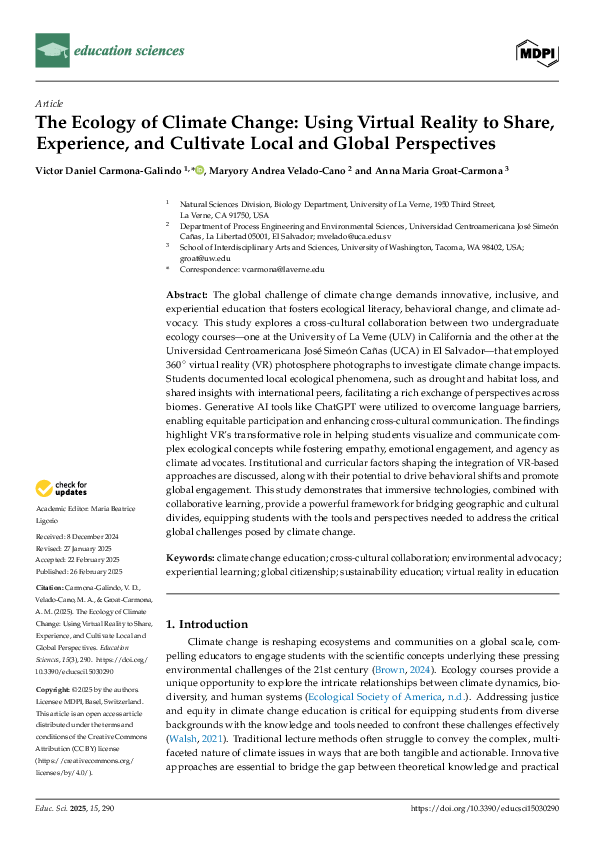 (PDF) The Ecology of Climate Change: Using Virtual Reality to Share ...