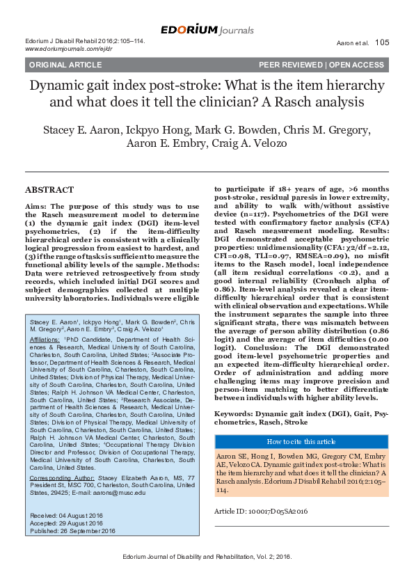 (PDF) Dynamic gait index post-stroke: What is the item hierarchy and ...