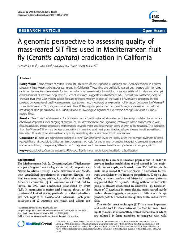 (PDF) A genomic perspective to assessing quality of mass-reared SIT ...