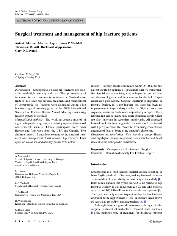 (PDF) Surgical treatment and management of hip fracture patients
