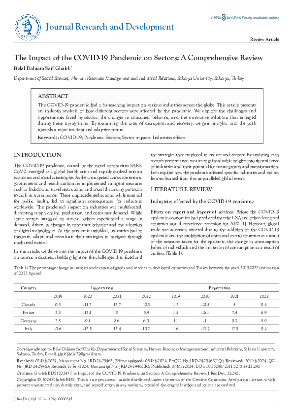(PDF) The Impact of the COVID-19 Pandemic on Sectors: A Comprehensive ...