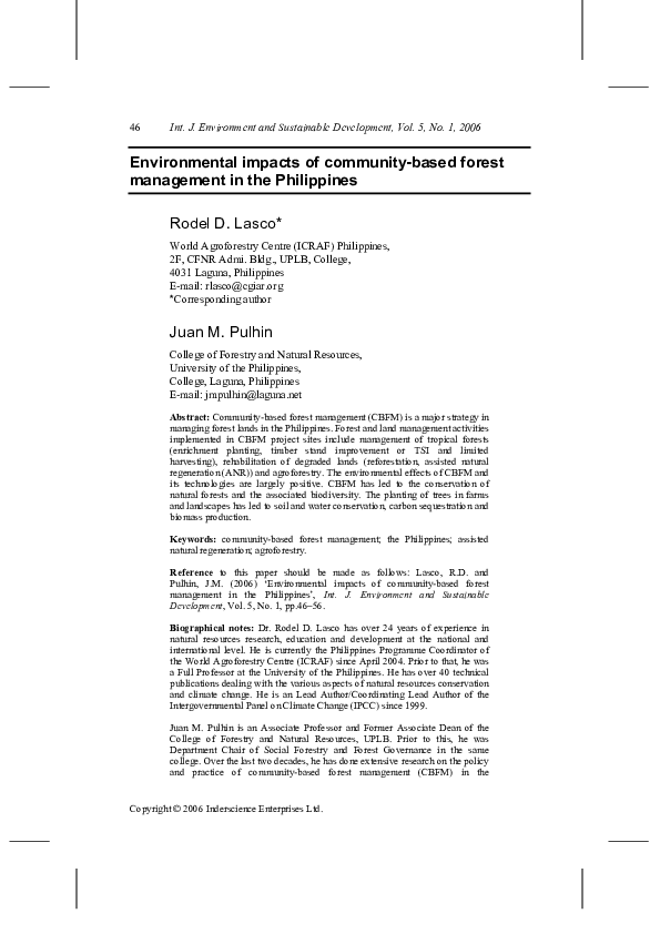 (PDF) Environmental impacts of community-based forest management in the ...