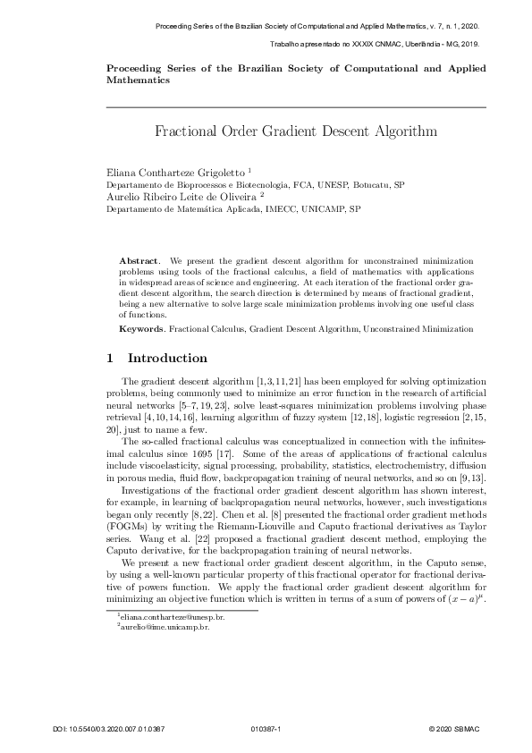 (PDF) Fractional Order Gradient Descent Algorithm