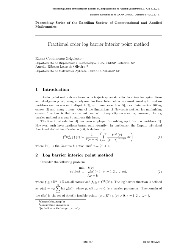 (PDF) Fractional order log barrier interior point method
