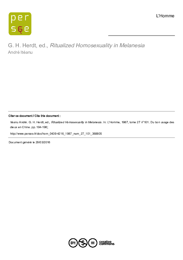 (PDF) Ritualized Homosexuality in Melanesia