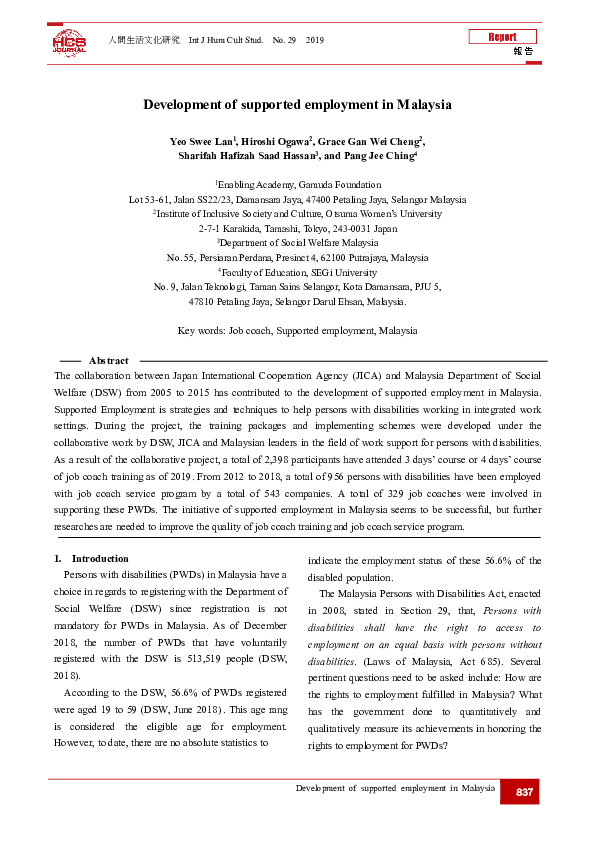(PDF) Development of supported employment in Malaysia