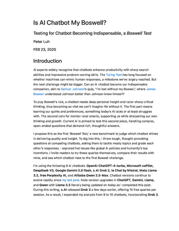 (PDF) Is AI Chatbot My Boswell? Testing for Chatbot Becoming ...