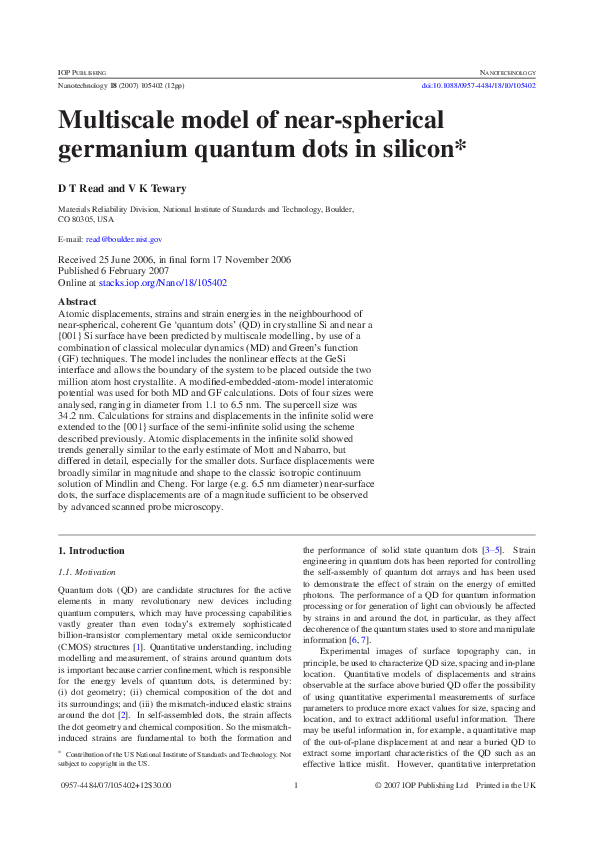 (PDF) Multiscale Model of Germanium Quantum Dots in Silicon | NIST