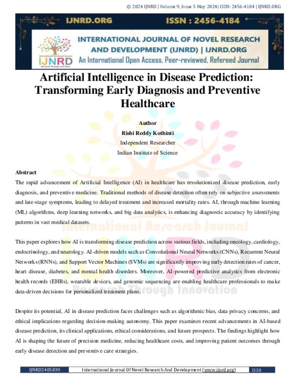 (PDF) Artificial Intelligence in Disease Prediction: Transforming Early ...