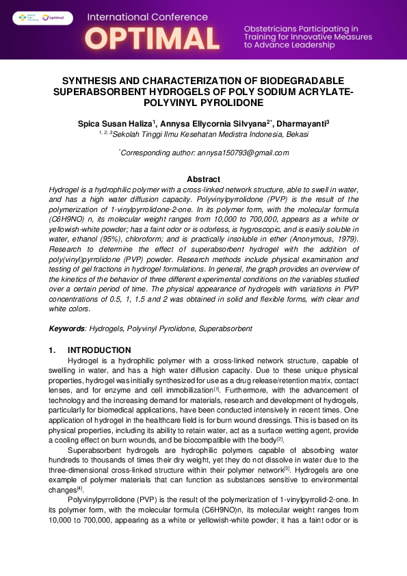 (PDF) SYNTHESIS AND CHARACTERIZATION OF BIODEGRADABLE SUPERABSORBENT ...