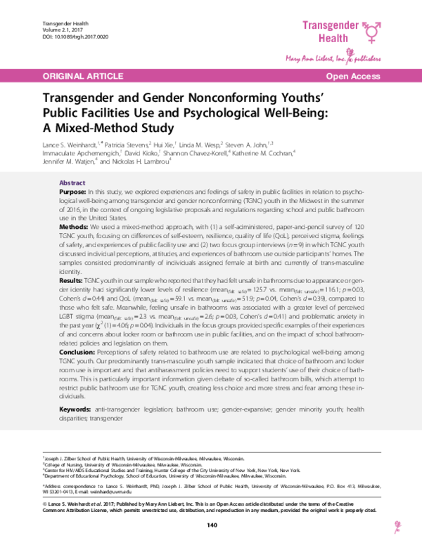 (PDF) Transgender and Gender Nonconforming Youths' Public Facilities ...