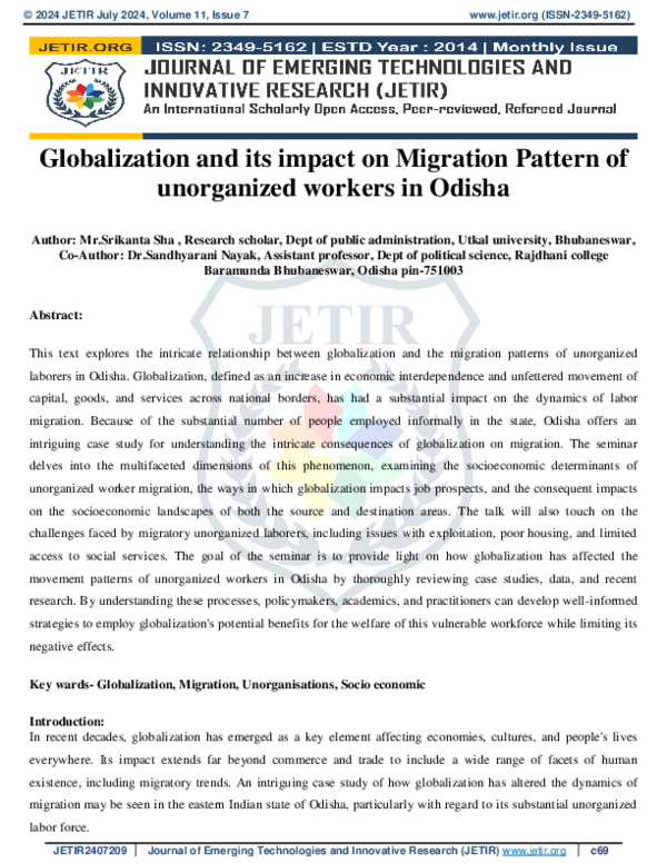 (PDF) Globalization and its impact on Migration Pattern of unorganized ...