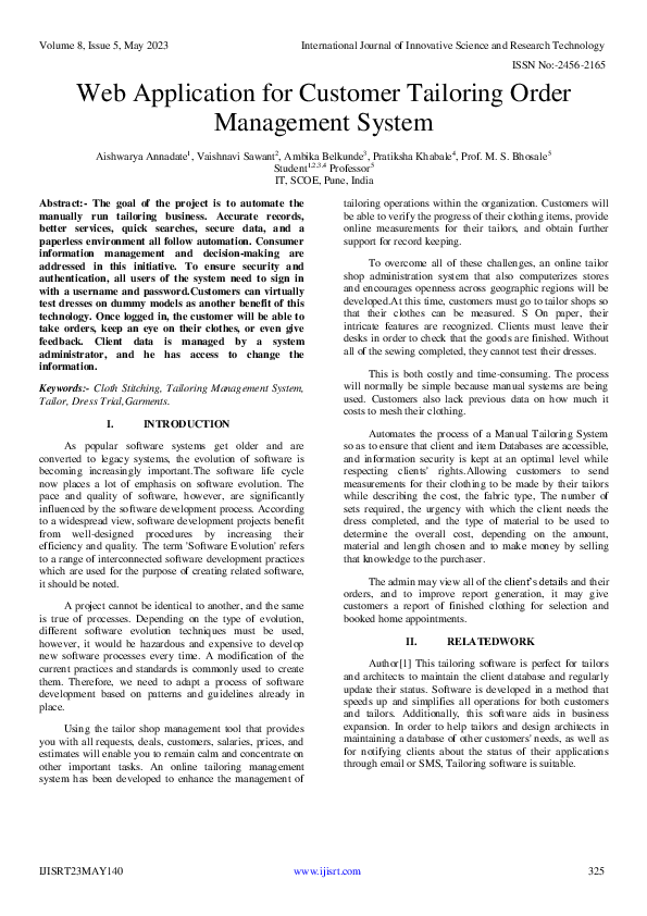 (PDF) Web Application for Customer Tailoring Order Management System