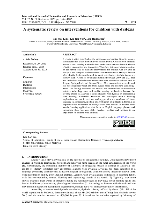 (PDF) A systematic review on interventions for children with dyslexia
