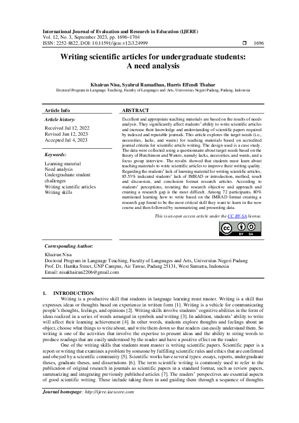 (PDF) Writing scientific articles for undergraduate students: A need ...