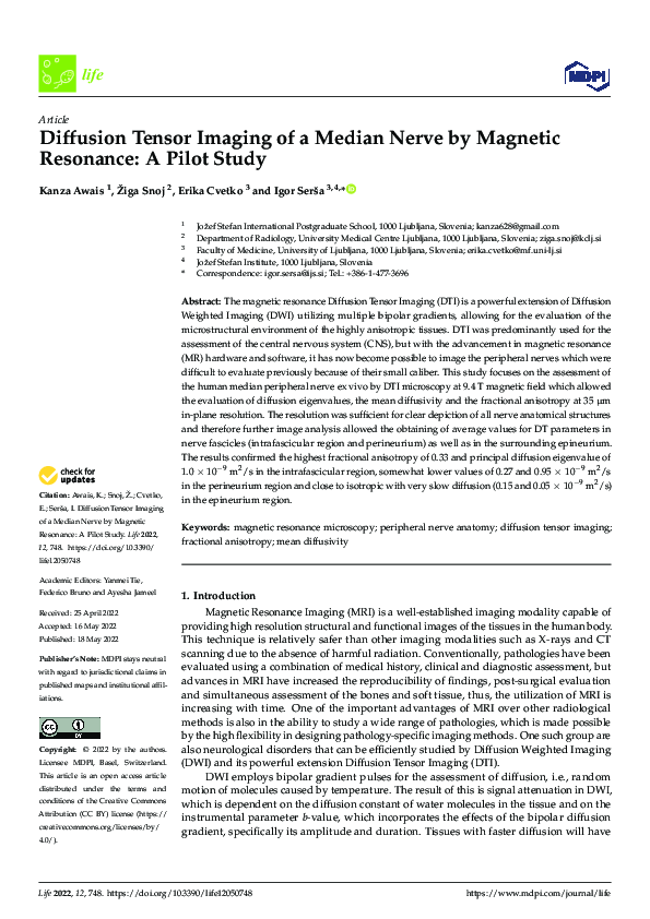 (PDF) Diffusion Tensor Imaging of a Median Nerve by Magnetic Resonance ...