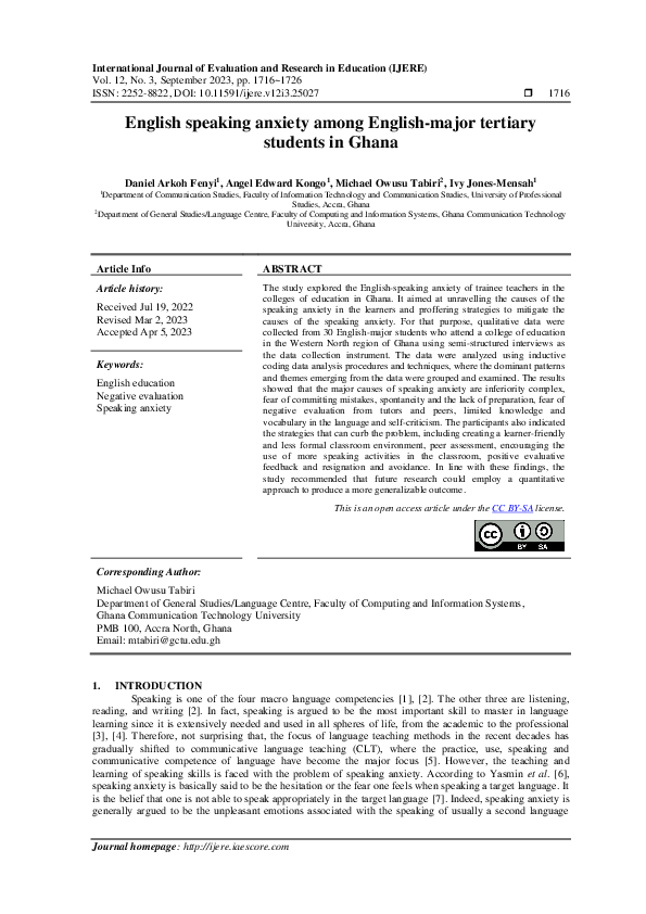 (PDF) English speaking anxiety among English-major tertiary students in ...