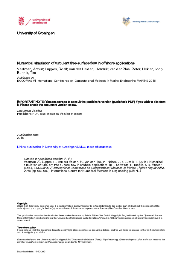Numerical Simulation Of Turbulent Free Surface Flow In Offshore