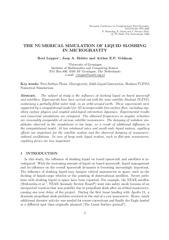 (PDF) The Numerical Simulation of Liquid Sloshing in Microgravity