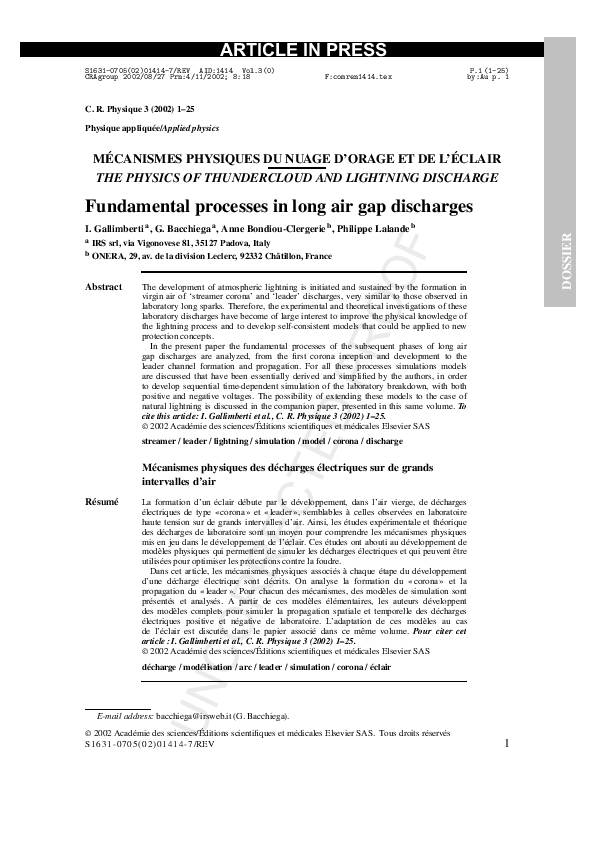 (PDF) MÉCANISMES PHYSIQUES DU NUAGE D'ORAGE ET DE L'ÉCLAIR THE PHYSICS ...