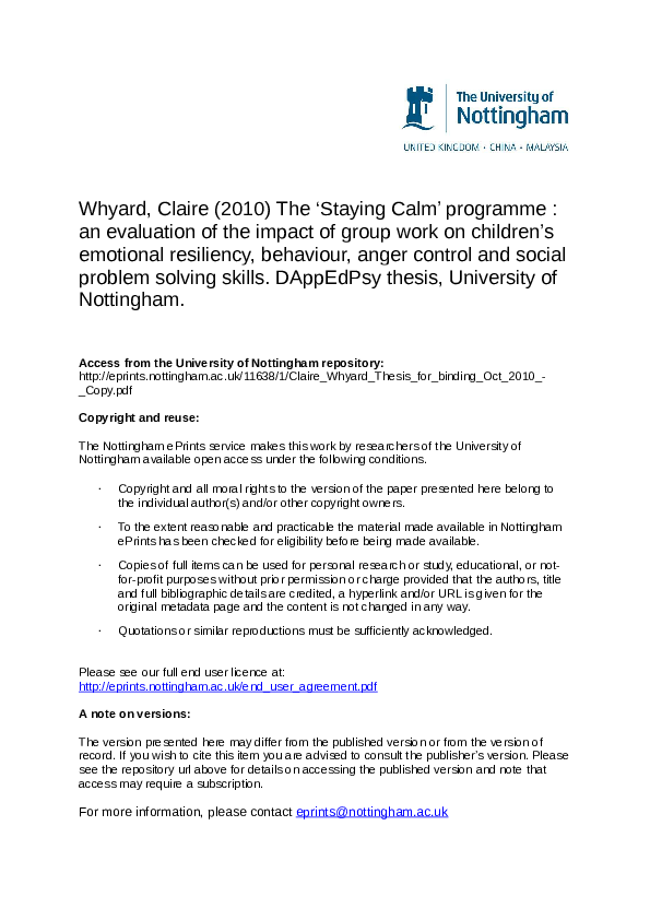 (PDF) The ‘Staying Calm’ programme : an evaluation of the impactof ...