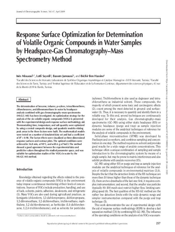(PDF) Response Surface Optimization for Determination of Volatile ...