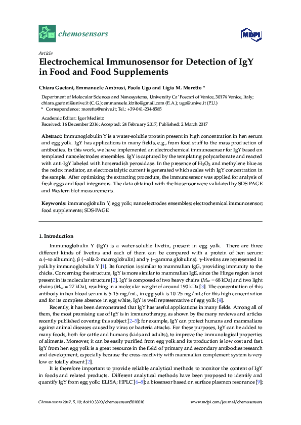 (PDF) Electrochemical Immunosensor for Detection of IgY in Food and ...